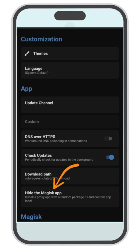 Hide magisk app